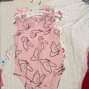Pink Butterfly Print Kids Onesie 3 pk brand new